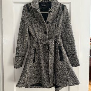 bebe Black and Gray Tweed Trench Coat